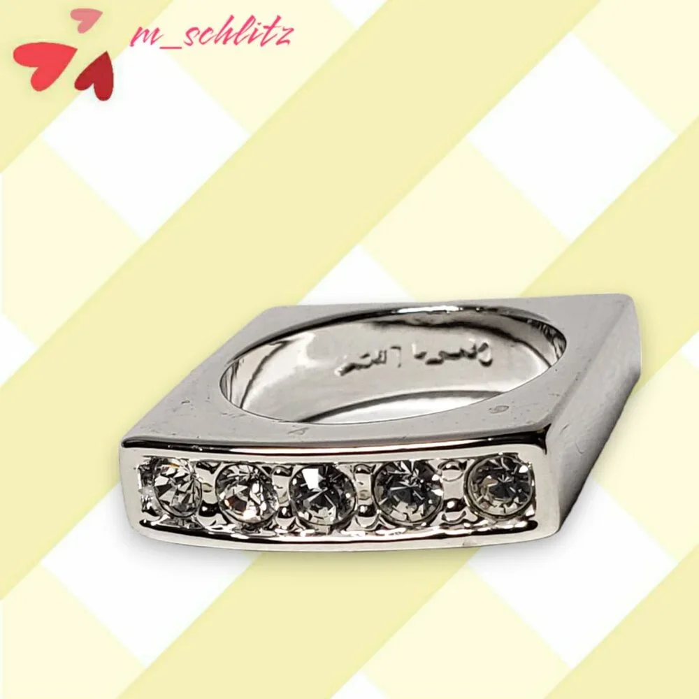NEW - Camille Lucie Rhodium Plated Square Ring with CZ Embedded Gemstones - Picture 2 of 4